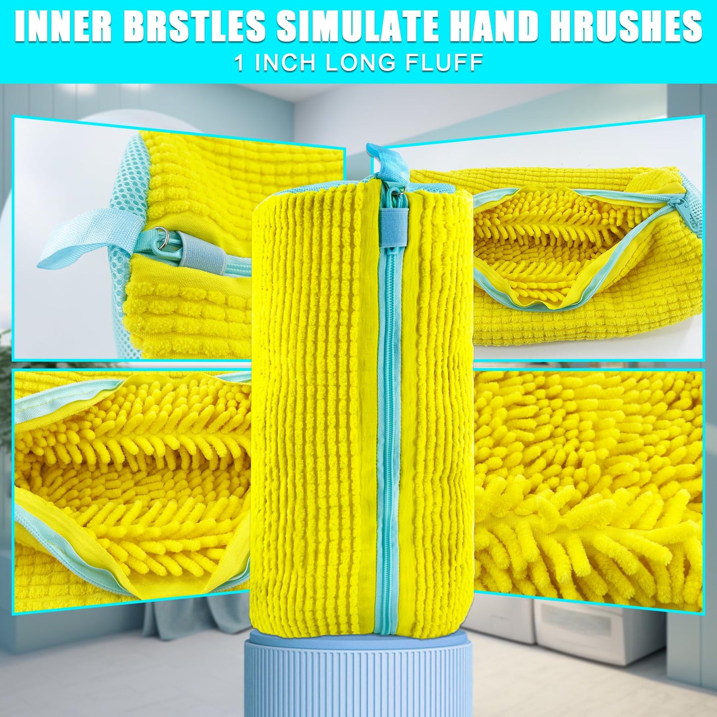 CNDRLEF Shoe Washing Bag for Washing Machine, XL Chenille Microfiber Shoe Cleaner Laundry Bag with Self-Locking Zipper, Heavy-Duty 260g Each, Yellow, 2 Pack