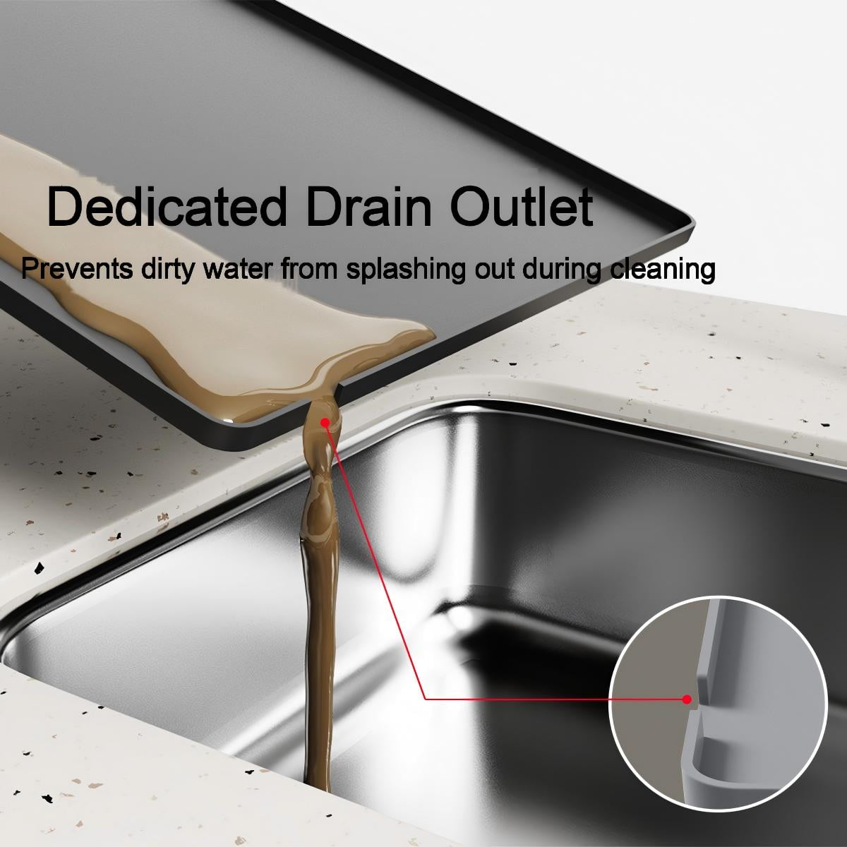 CNDRLEF 2-in-1 Silicone Coffee Mat with Drain Outlet, 40x60cm Detachable Coffee Machine Mat for Countertops, Non-Slip Heat Resistant Bar Pad for Espresso Machines, Kitchen Counter Protection (Gray)