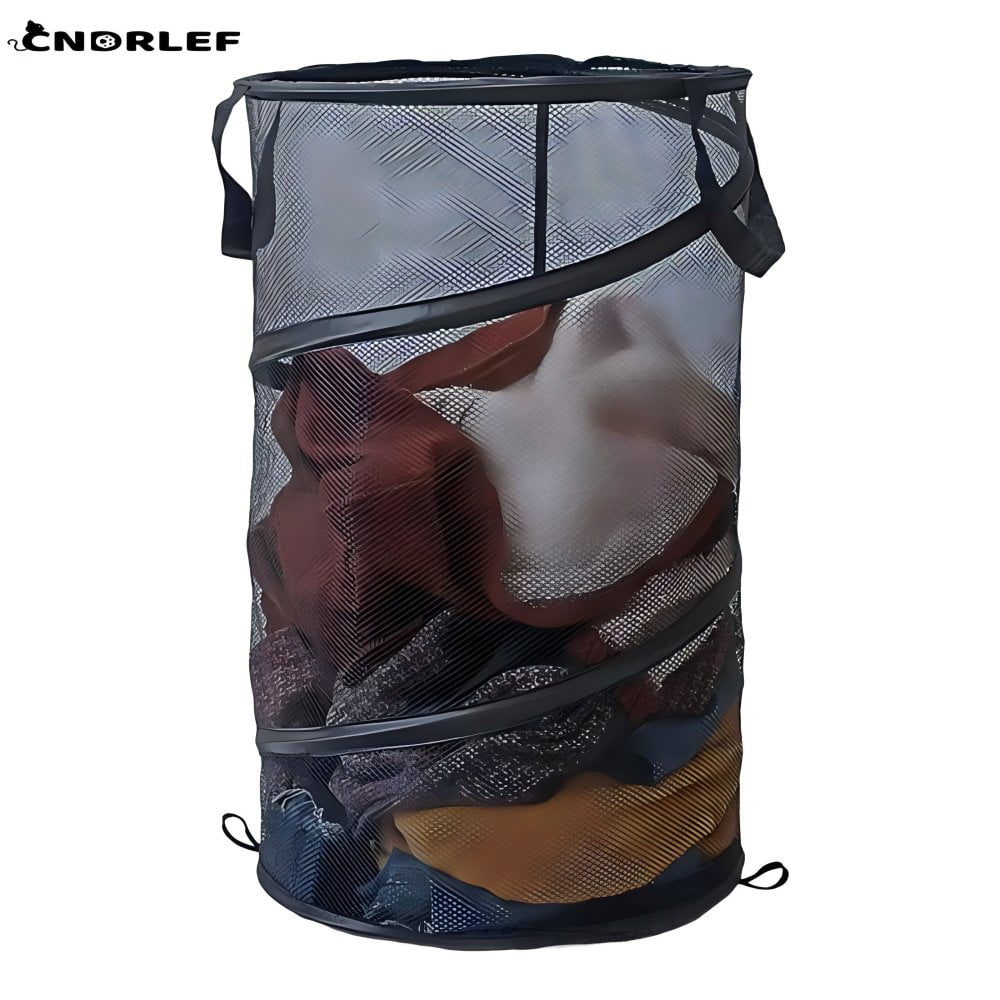 CNDRLEF 75L Pop Up Laundry Hamper, Foldable Mesh Laundry Basket with Handles, Collapsible Clothing Storage for Home, Dorm, Travel (Black)