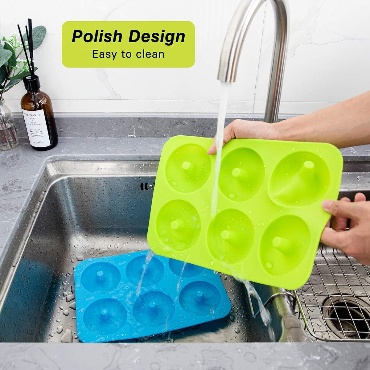 CNDRLEF Silicone Donut Pans Set of 2, Non-Stick Donut Mold for Baking, BPA Free, Dishwasher Safe, Heat Resistant Doughnut Pan for Homemade Cake, Bagels, Biscuits