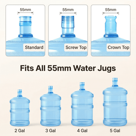 CNDRLEF 4 Pack 55mm Water Jug Caps for 3 & 5 Gallon Bottles, Reusable Food-Grade Silicone, Leakproof Non-Spill for Standard, Screw and Crown Tops