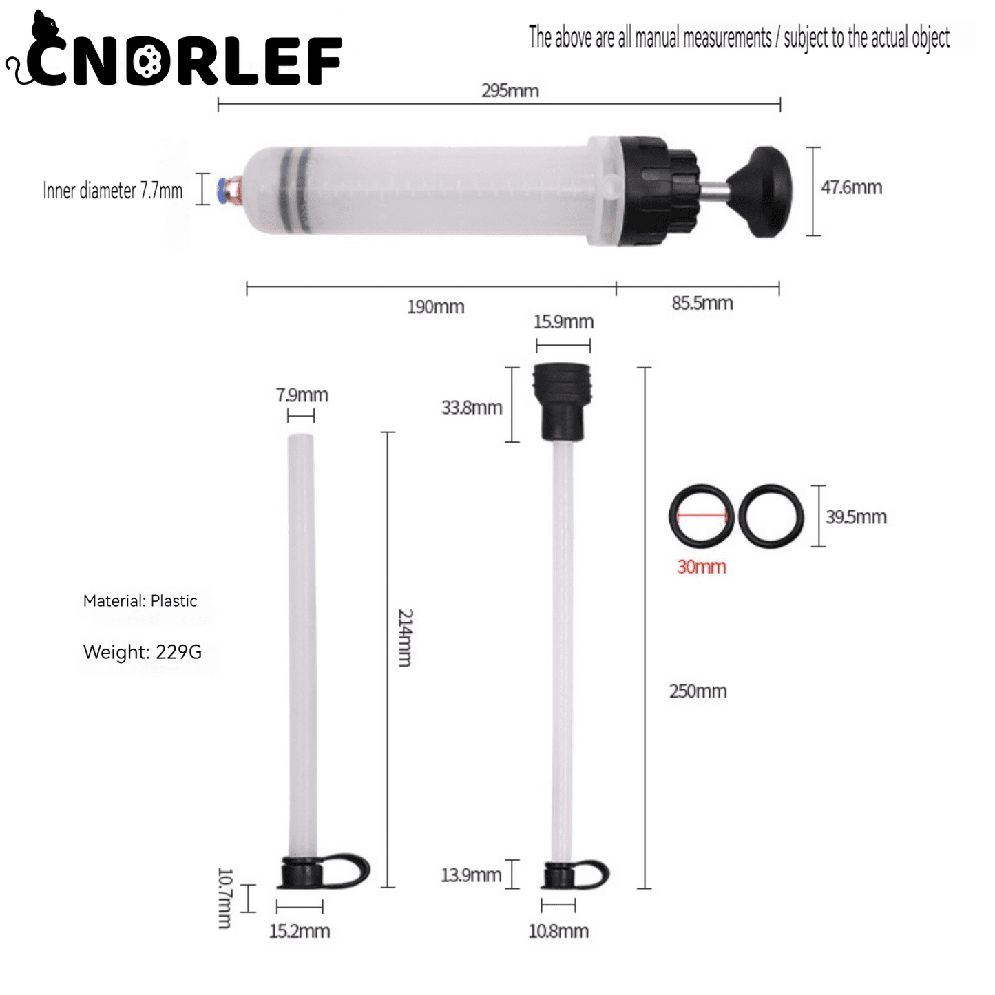 CNDRLEF Manual Fluid Extractor Pump 7oz (200cc) for Oil & Fuel - Syringe Hose Automotive Fluid Pump