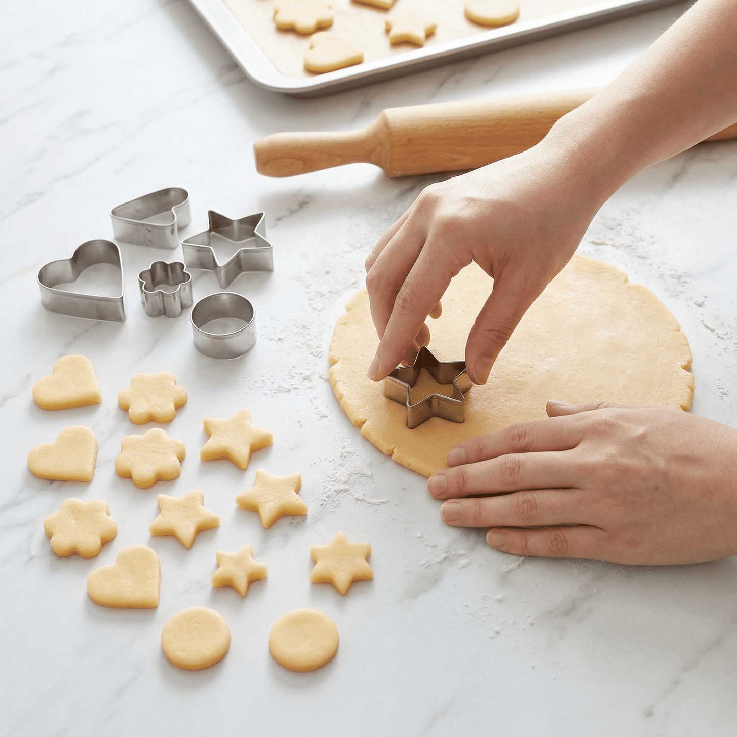 CNDRLEF Mini Cookie Cutters Set, 30 Pieces, 10 Shapes 3 Sizes, Stainless Steel Small Biscuit Cutters with Storage Tin for Baking, Fondant, Fruit