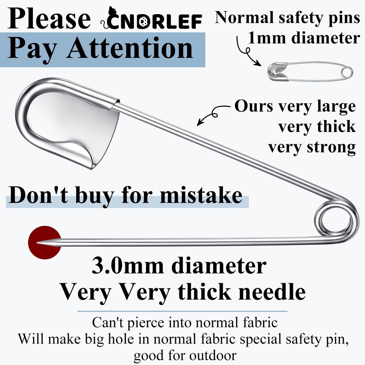 CNDRLEF 8 Pack 5 Inch Jumbo Stainless Steel Safety Pins - Extra Large Heavy Duty, Secure Locking for Outdoor, Craft, Key Rings, Upholstery (Silver)