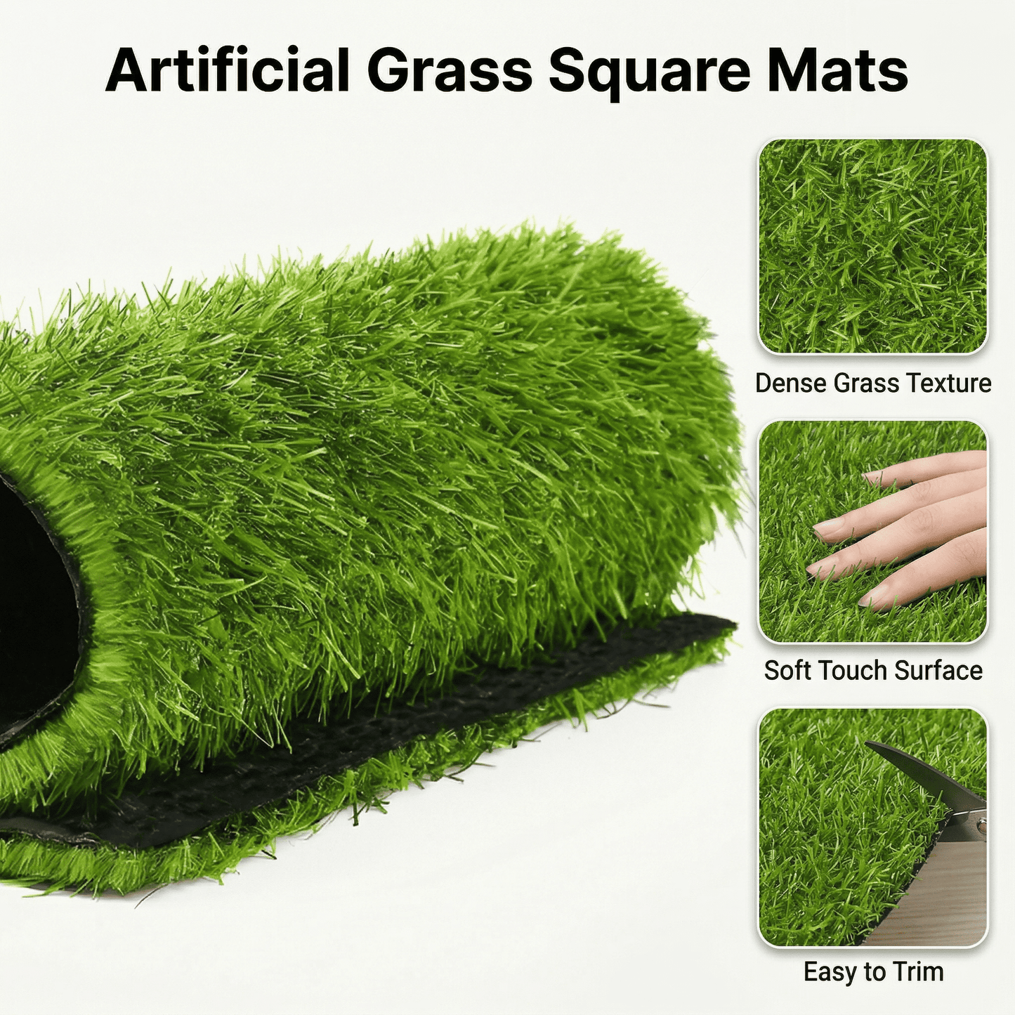 CNDRLEF 6 Pack Artificial Grass Mat Squares, 12 x 12 Inch Fake Turf Tiles, 1 Inch Thick, Drainage Holes, Indoor Outdoor for Patio Balcony DIY Decor