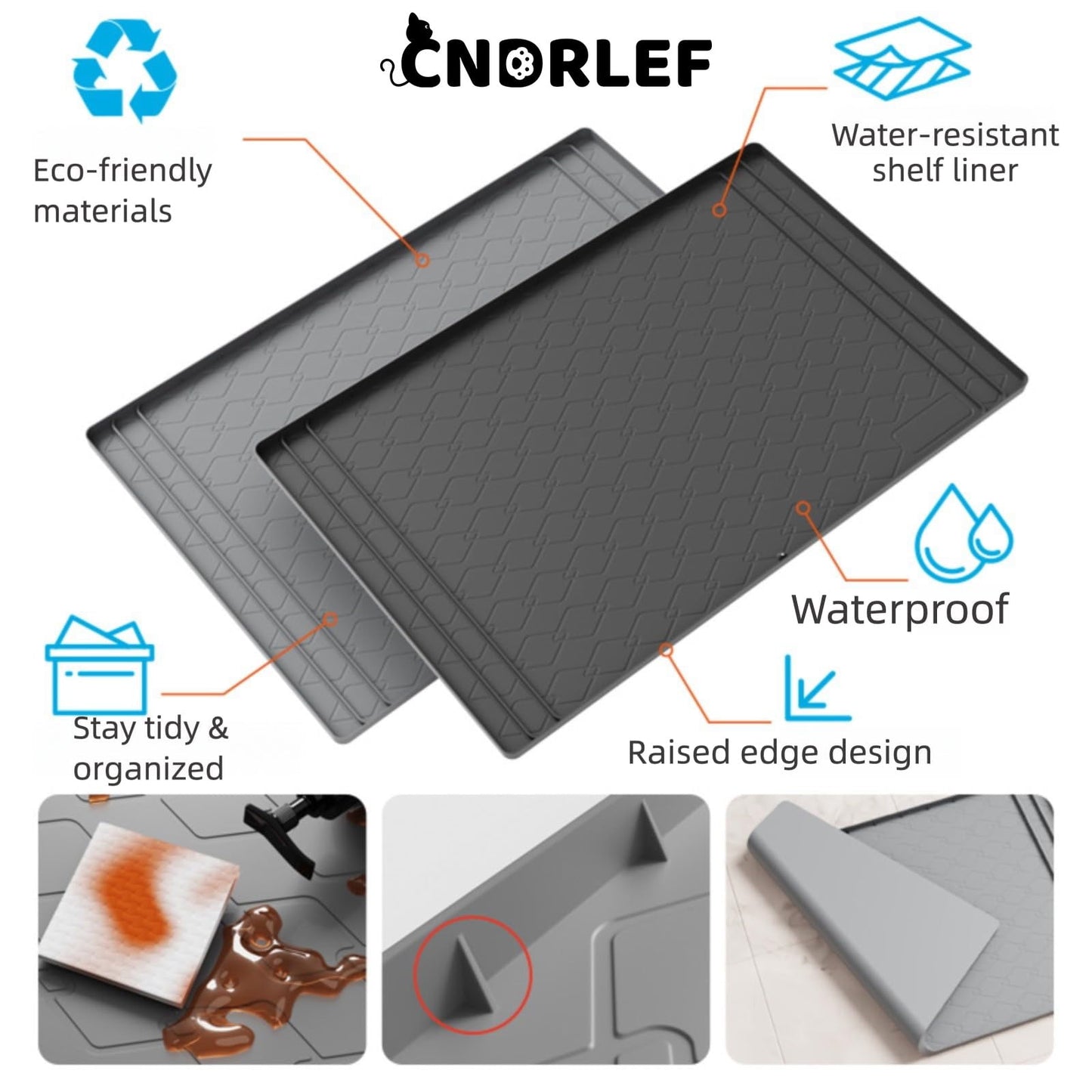 CNDRLEF 34"x22" Cut-to-Size Silicone Under Sink Mat - Waterproof Cabinet Protector & Cat Litter Mat for Home Kitchen, Drain Hole Design (1 Pack, Dark Gray)