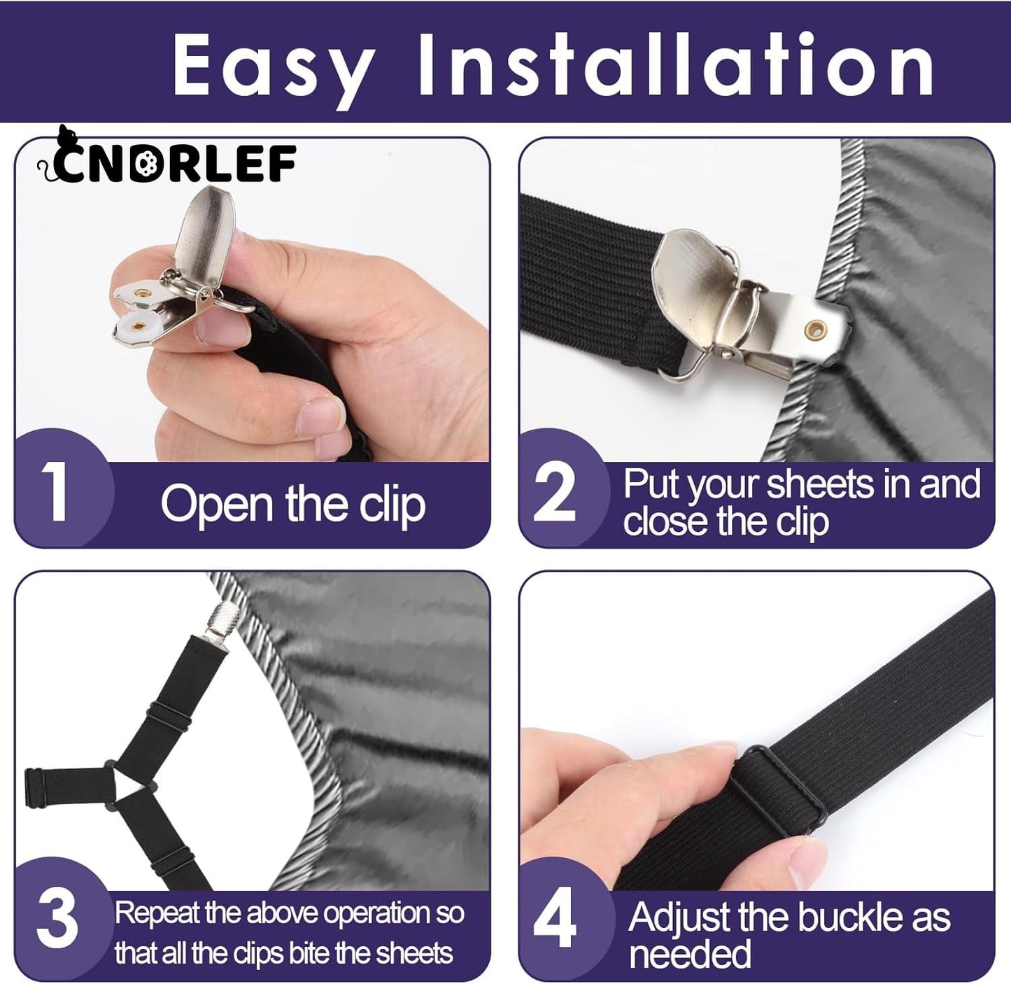 CNDRLEF Bed Sheet Straps 6PCS - Adjustable Elastic Sheet Holders for Full Size Mattress, Non-Slip Corner Clips Keep in Place