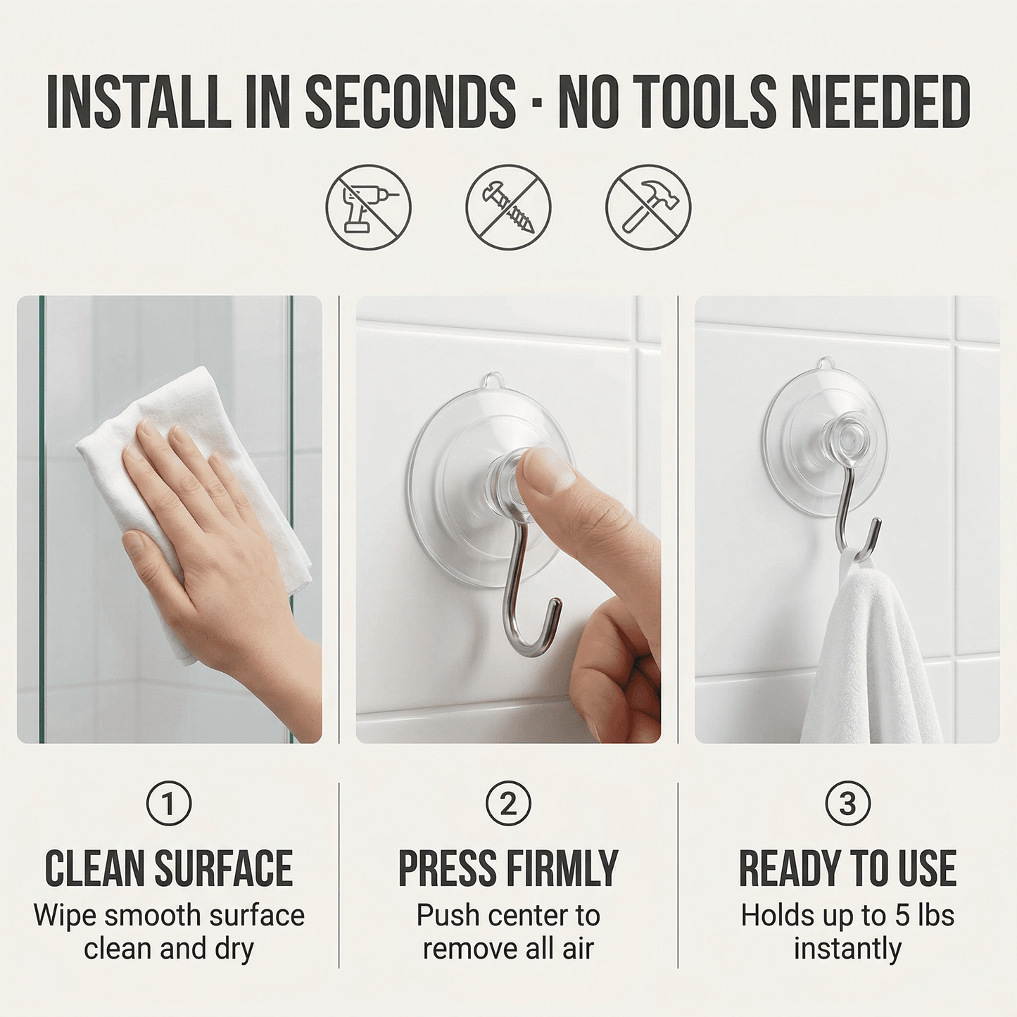 CNDRLEF Clear Suction Cup Hooks 10 Pack, 2.36 Inch Reusable No-Drill Shower Hooks for Glass, Tile, Mirror, Bathroom & Kitchen