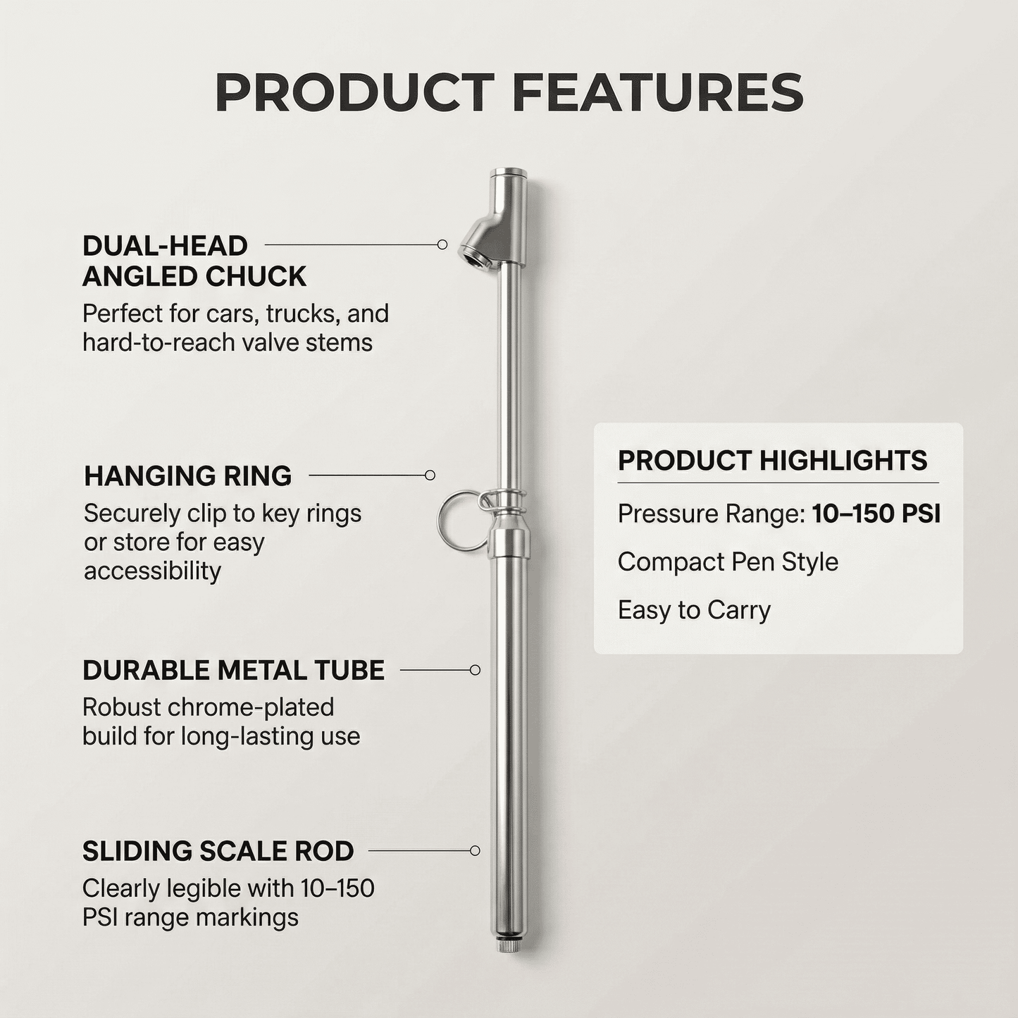CNDRLEF Dual Head Tire Pressure Gauge 2 Pack with 8 Valve Caps, 10-150 PSI Heavy Duty Pencil Gauge for Car Truck SUV RV Motorcycle
