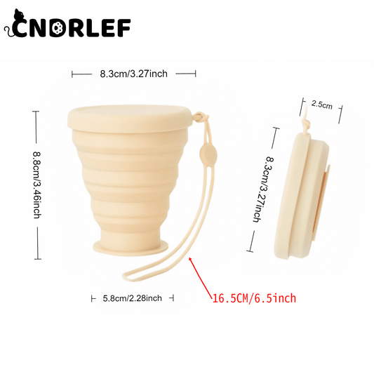 CNDRLEF Collapsible Silicone Travel Cup, Foldable Reusable Water Bottle with Carry Loop | BPA-Free Leakproof Cup for Gym, Hiking & Commute | 4 Colors (Peach, Beige, Blue, Mint)