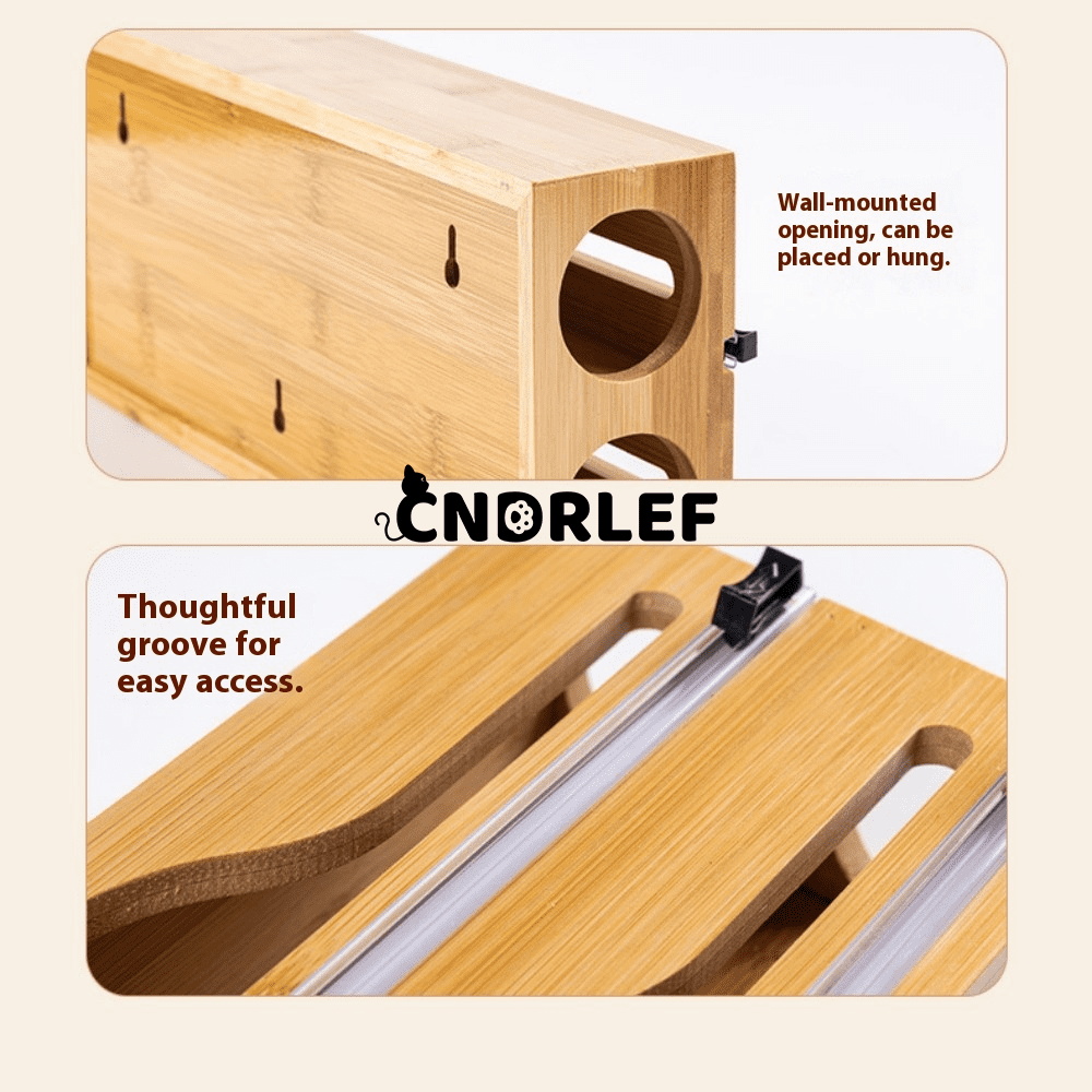 CNDRLEF 3 in 1 Wrap Organizer with Cutter , Plastic Wrap, Aluminum Foil and Wax Bamboo Dispenser for Kitchen Storage Organization Holder for 12" Roll (Natural)