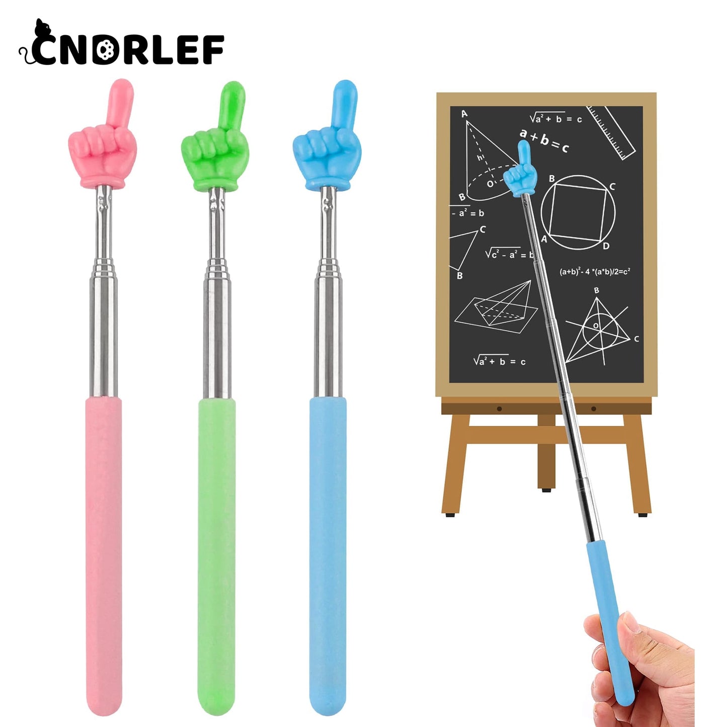 CNDRLEF 5 Pack Extendable Teacher Pointer Stick for Classroom, Presentations, Whiteboard - Telescoping Hand Pointer with 5 Colors, Sturdy & Non-Slip Grip