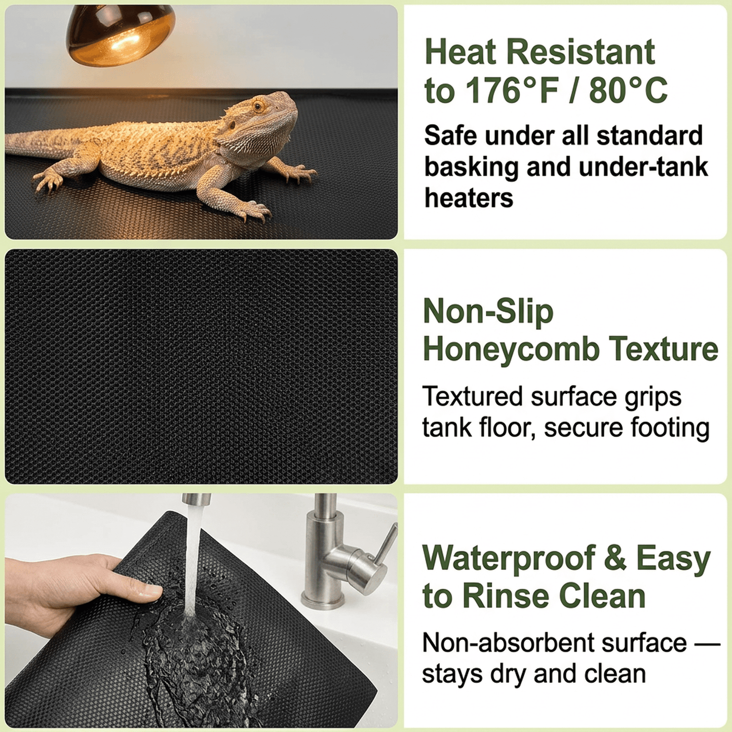 CNDRLEF Reptile Carpet, 17.5 x 79 in Cut to Fit Terrarium Liner, Textured Tank Mat for Bearded Dragon, Leopard Gecko, Snake & Tortoise, Black