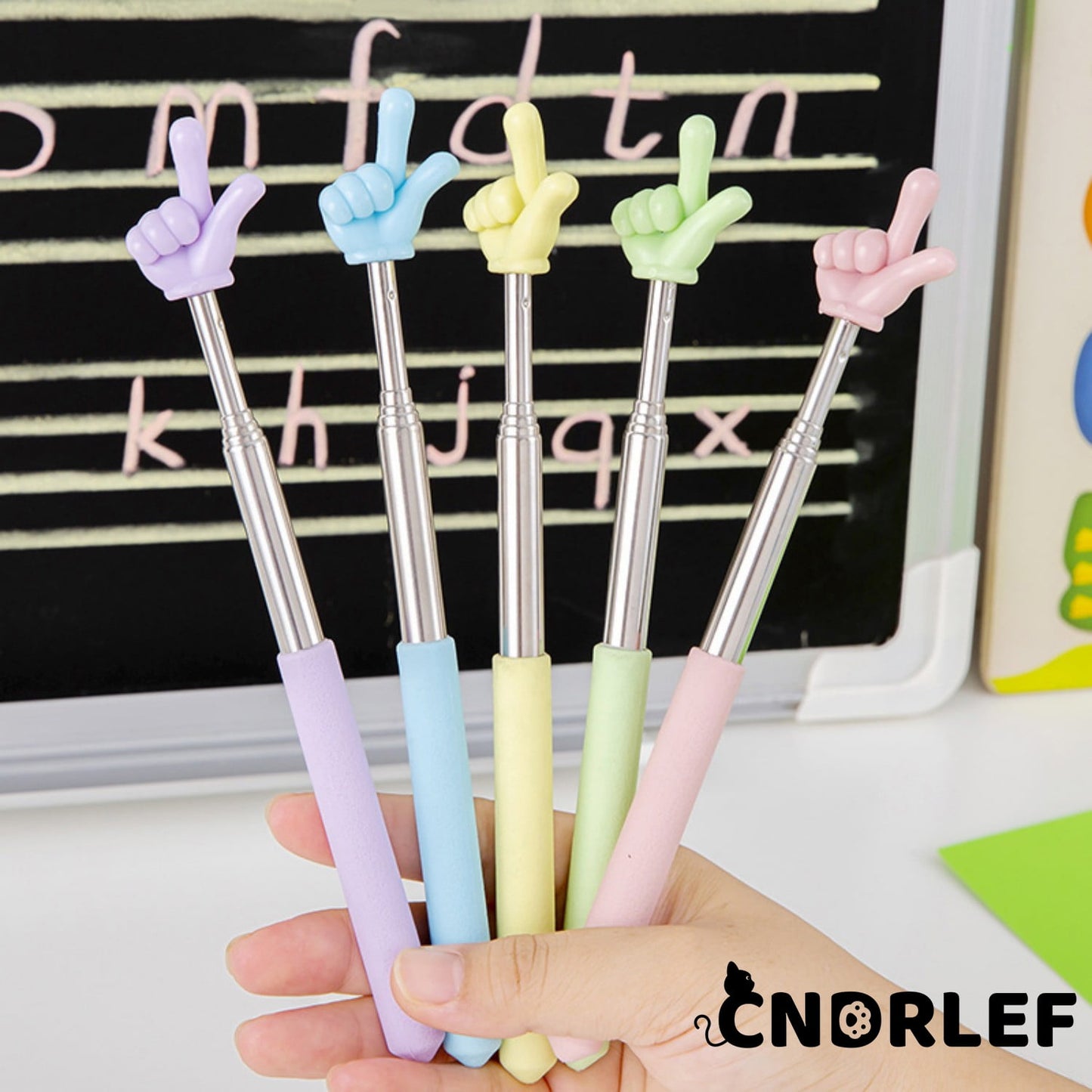 CNDRLEF 5 Pack Extendable Teacher Pointer Stick for Classroom, Presentations, Whiteboard - Telescoping Hand Pointer with 5 Colors, Sturdy & Non-Slip Grip