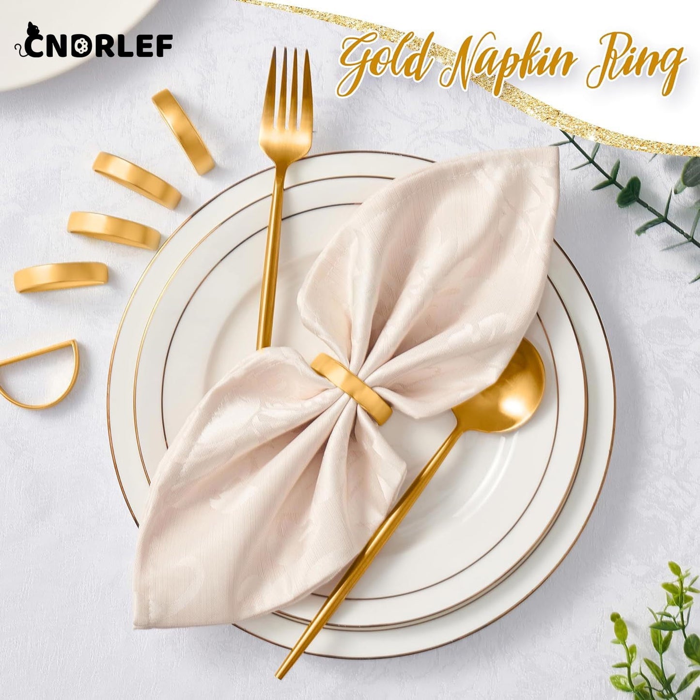 CNDRLEF 10 Pack Matte Gold Napkin Rings - Stainless Steel Semicircle Ring Holder for Wedding, Christmas, Party Dinner Table Setting