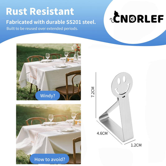 CNDRLEF 10 Pack Smiley Face Stainless Steel Tablecloth Clips | Heavy Duty Windproof Clamps for Outdoor Picnic, Wedding, Camping & RV Accessories