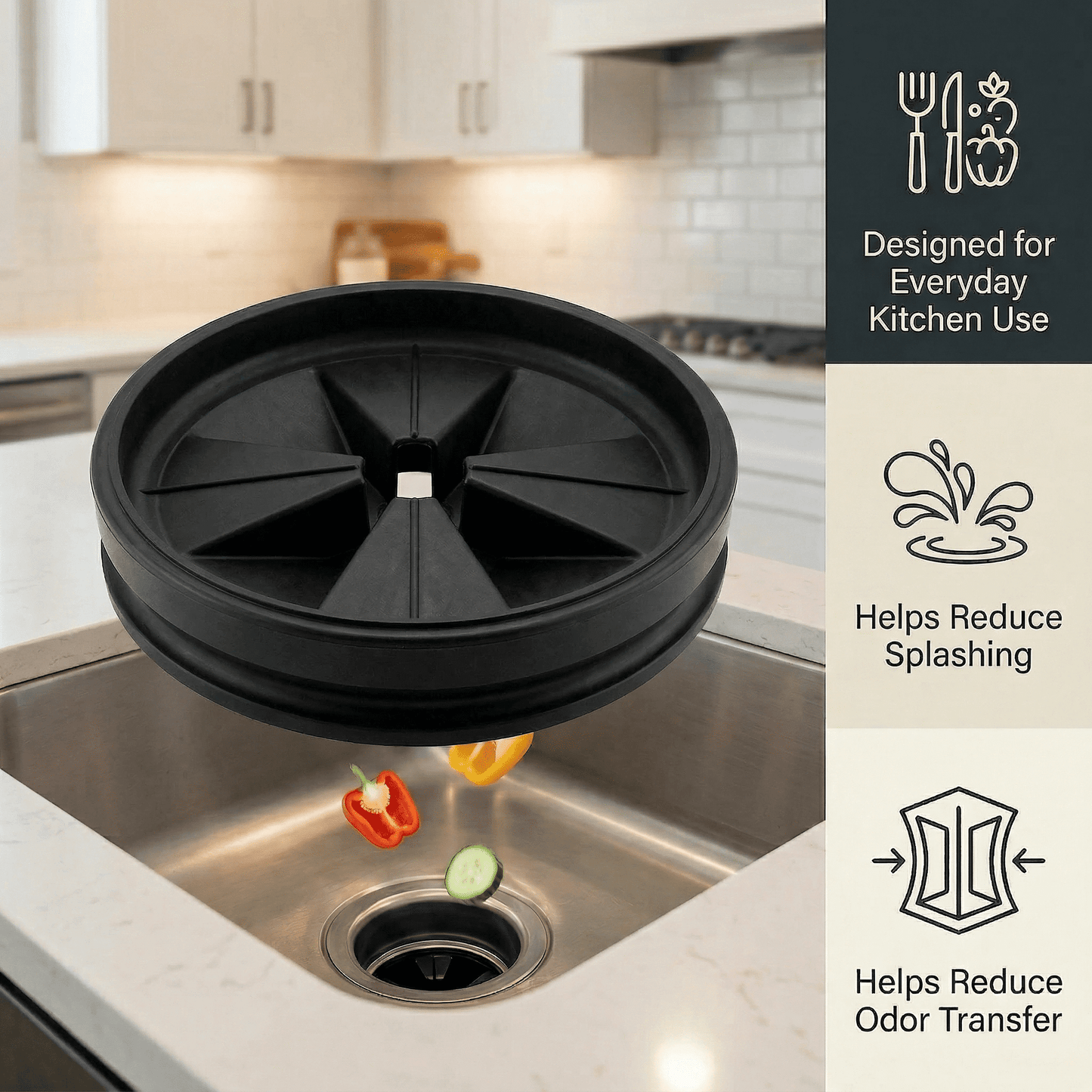 CNDRLEF 3 3/8" Garbage Disposal Splash Guard 2 Pack, Removable Rubber Sink Baffle Replacement, Noise Reducing Quiet Collar, Black
