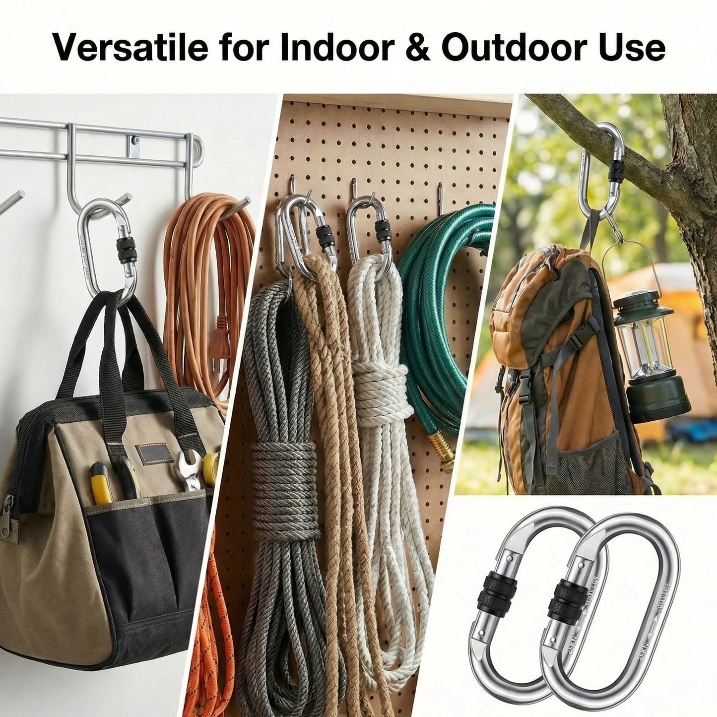 CNDRLEF Heavy Duty Locking Carabiner Clips, 25kN / 5600 lbs Screw Lock Metal Carabiners with Knurled Anti-Slip Sleeve, O-Shape for Hammocks, Camping, Gear Storage, Hanging Chair, 2 Pack