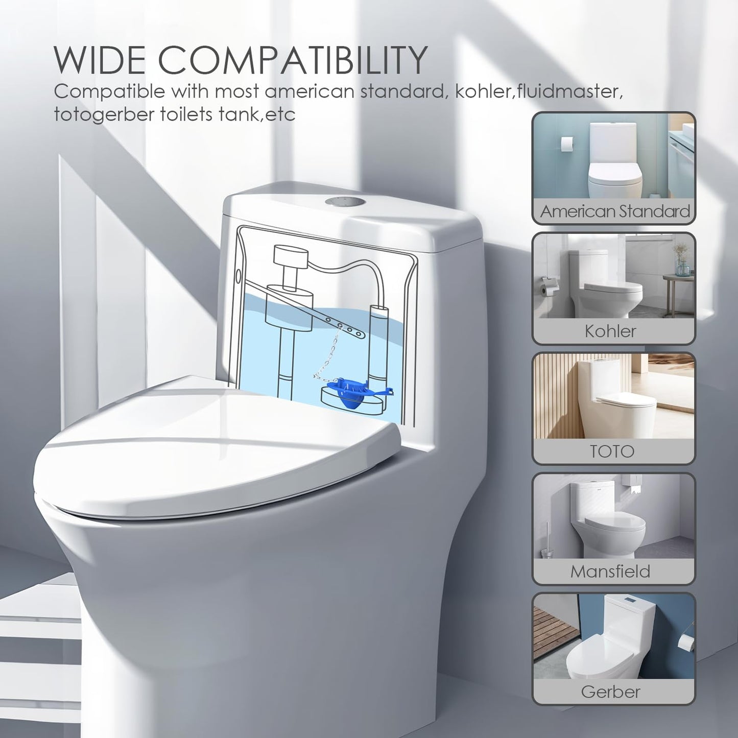 CNDRLEF 2-Pack Universal 2 inch Toilet Flapper Replacement Kit, Soft PVC Enhanced Thickened Flapper with Stainless Steel Chain, No-Slip Seal