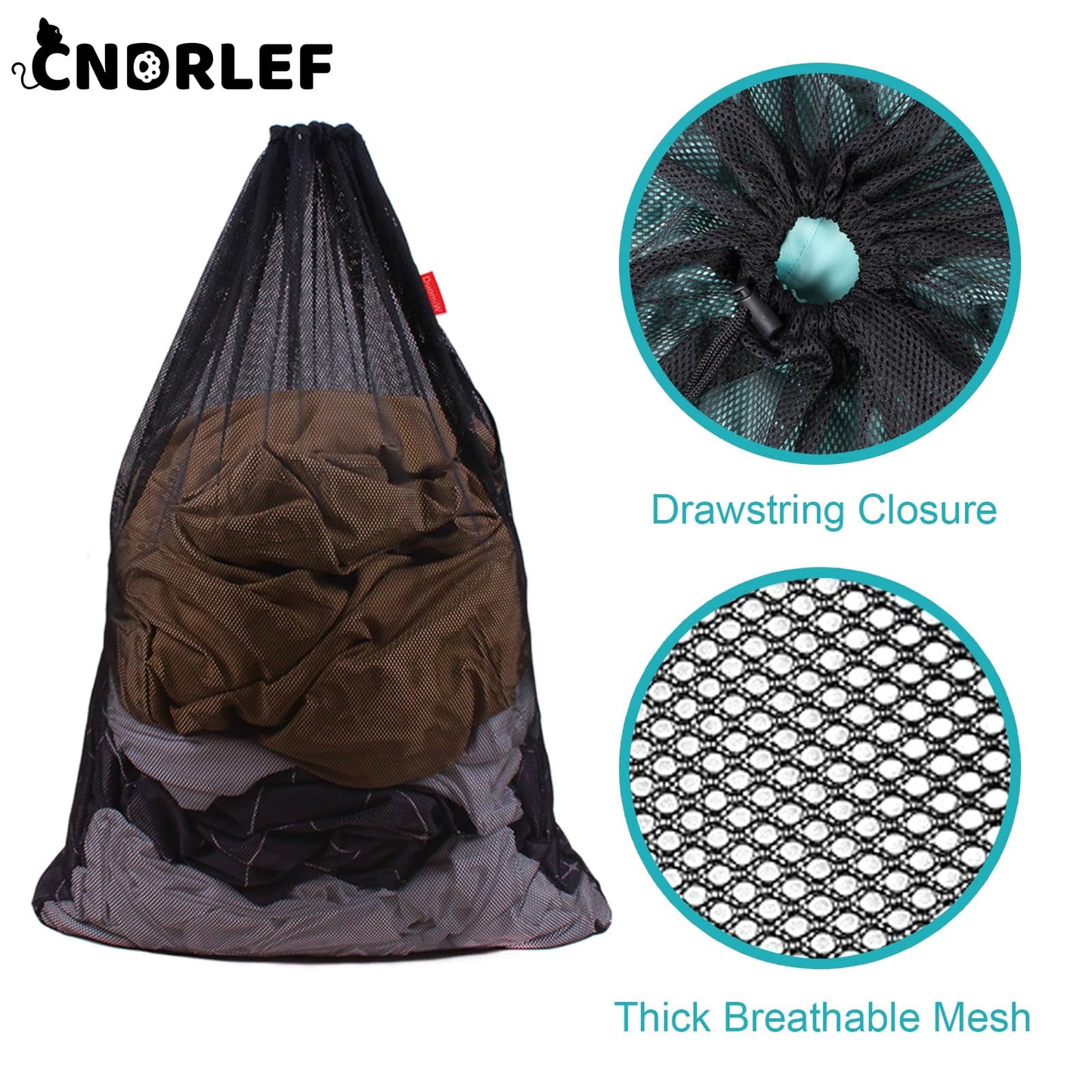 CNDRLEF Heavy Duty Mesh Laundry bag, Reinforced Drawstring Closure, 24x36 inch, 2 Pack, Black for College Dorm, Travel & Home