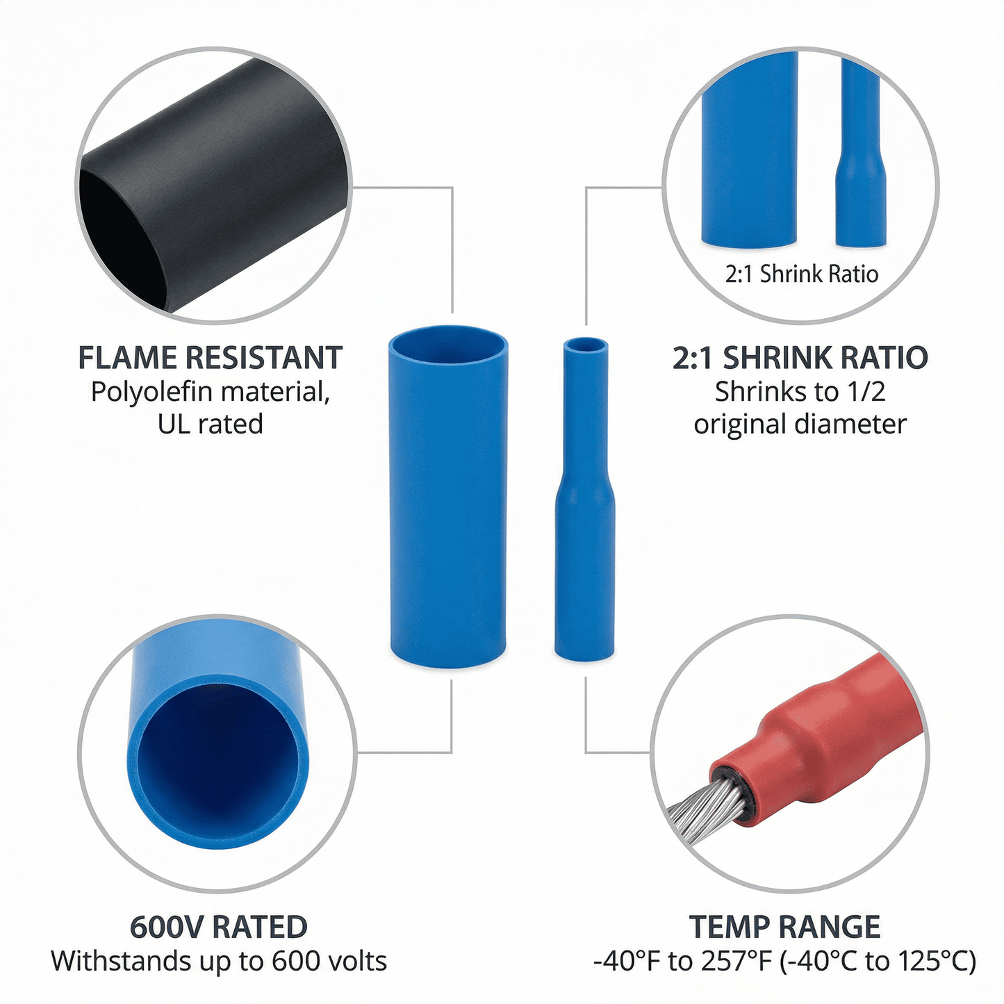 CNDRLEF Heat Shrink Tubing Kit, 800PCS 12 Sizes 2:1 Polyolefin Wire Shrink Wrap Tubes, 45mm Multicolor with Case for Cable Repair