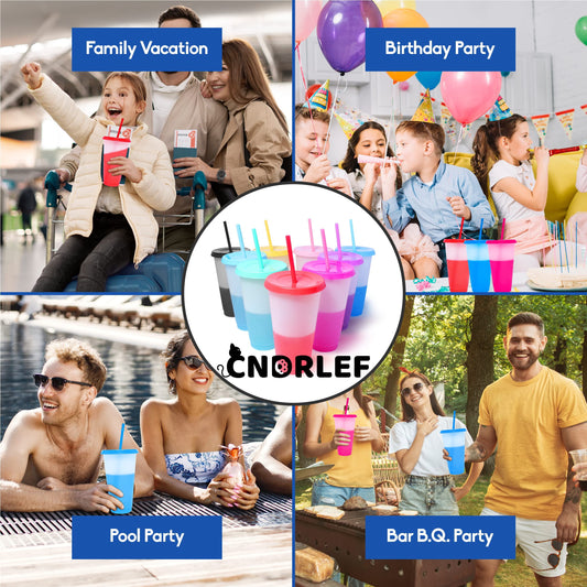 CNDRLEF [Color Changing Tumblers 24oz 10-Pack] Reusable Cups w/Straws for Iced Coffee & Smoothies | Splash-Proof, Changes Below 53°F, Fits Cup Holder | BPA-Free Drinkware