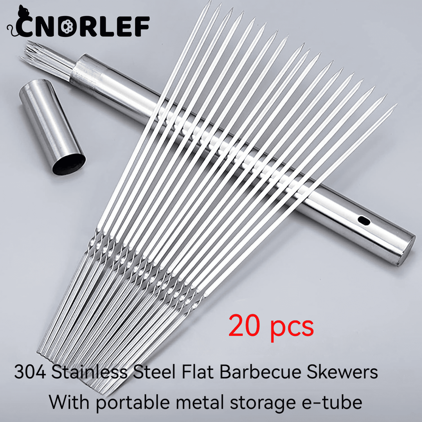 CNDRLEF 20PCS 13inch Stainless Steel BBQ Skewers, Reusable Grilling Skewer Sticks with Portable Tube Case for Outdoor Cooking & Barbecue Party