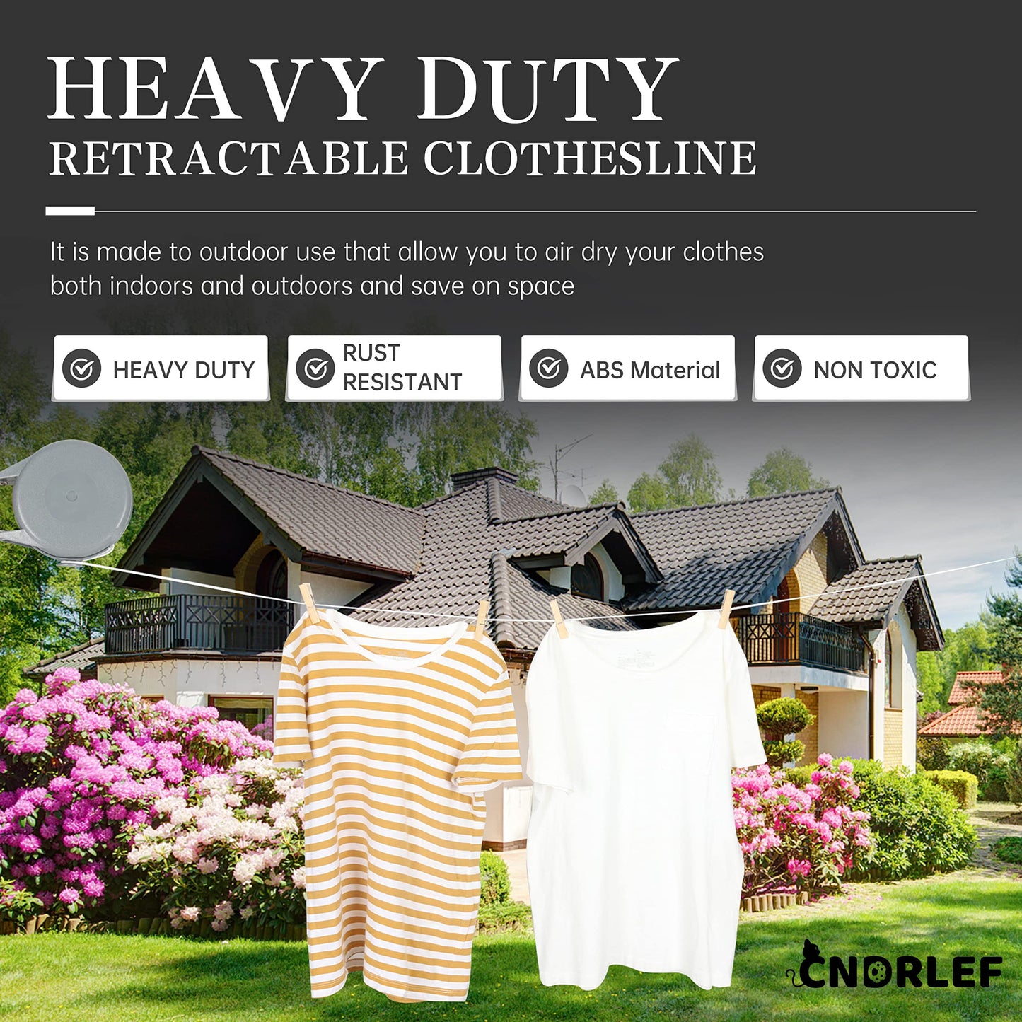 CNDRLEF Retractable Clothesline - Portable Heavy Duty Indoor and Outdoor Washing Line - 49 Feet PVC Retracting Clothes Line with Wall Mount Hang The Wet Dry Clothing Laundry - Easy Installation