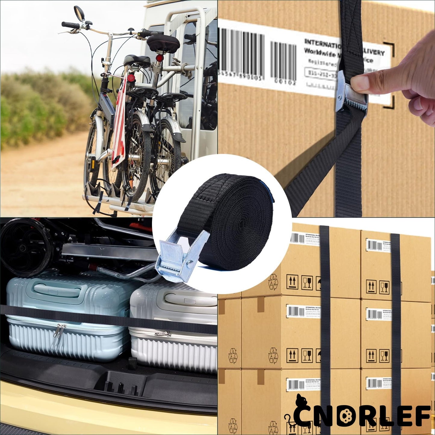 CNDRLEF Heavy Duty Tie Down Straps - 4 Pack Cam Buckle Lashing Straps for Cargo, Luggage, Roof Rack, Truck - 600LB Break Strength, Adjustable & Easy Threading