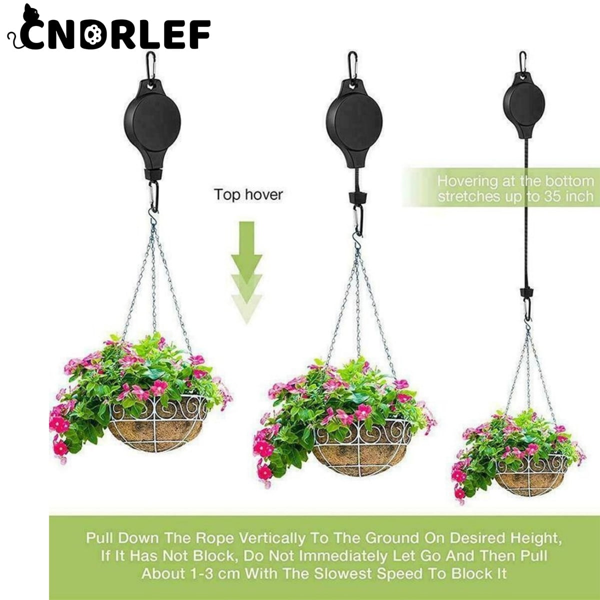CNDRLEF 4-Pack Retractable Plant Hangers with Pulley, 2 Black & 2 White, 35.4 Inch Adjustable Height Heavy Duty Hooks for Hanging Plants, Baskets, Bird Feeders