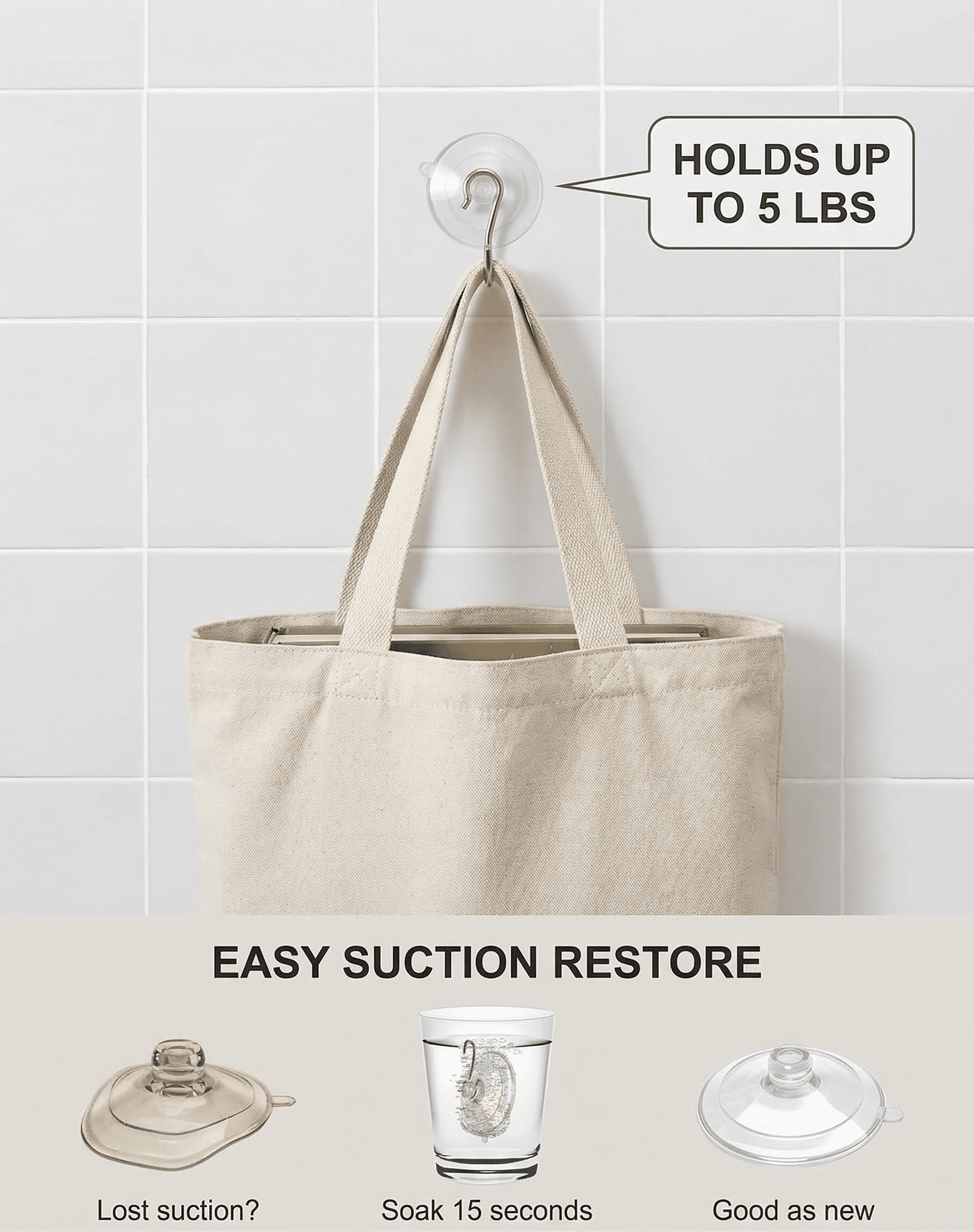 CNDRLEF Clear Suction Cup Hooks 10 Pack, 2.36 Inch Reusable No-Drill Shower Hooks for Glass, Tile, Mirror, Bathroom & Kitchen