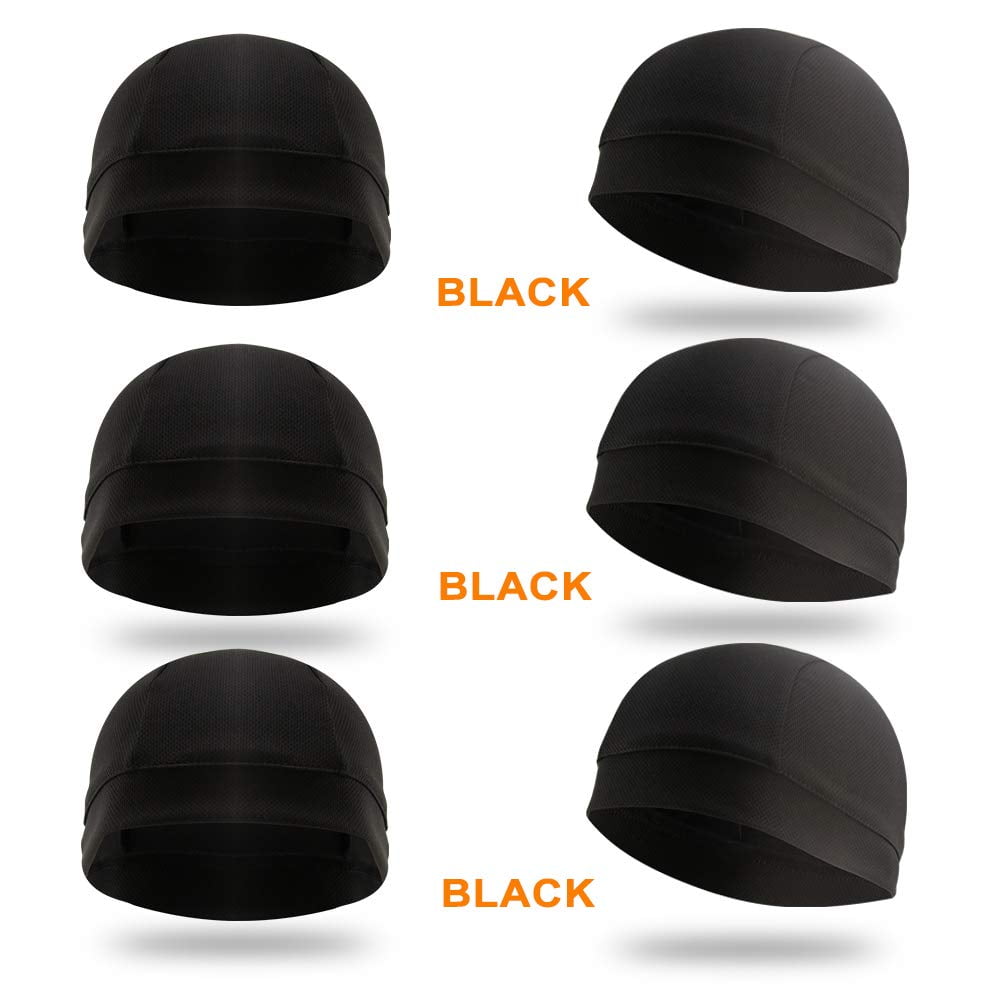 CNDRLEF 4 Pack Black Skull Cap Helmet Liner - Cooling Sweat Wicking Beanie for Cycling, Running, Work Safety Hat for Men & Women