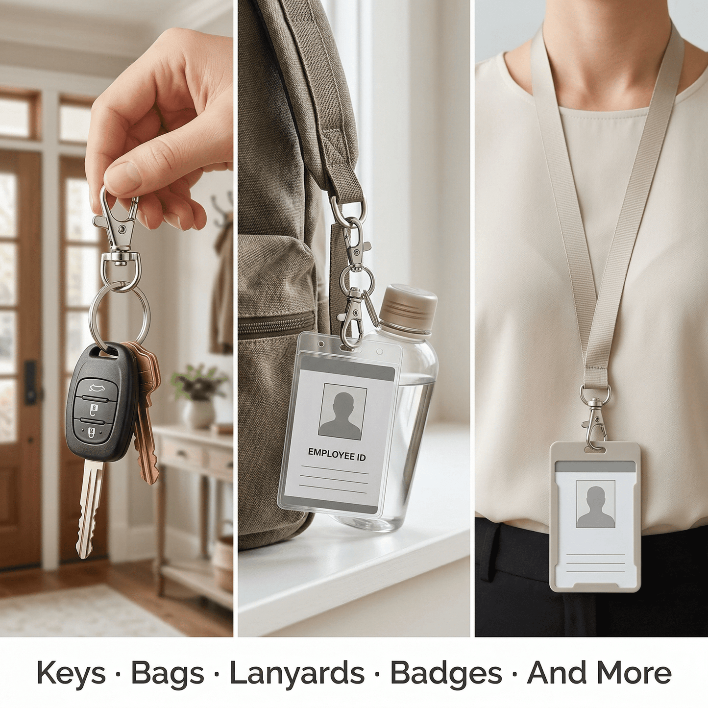 CNDRLEF 120PCS Swivel Snap Hooks with Key Rings, 35mm Lobster Claw Clasps and 25mm Split Rings for Keychains, Lanyards, Badges, DIY Crafts, Silver