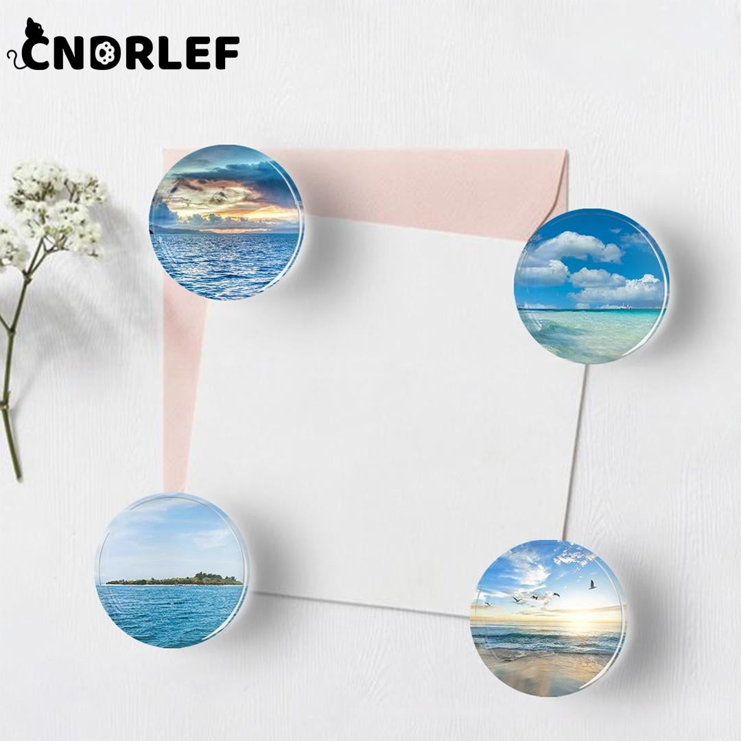CNDRLEF 12 PCS Glass Fridge Magnets, Island Ocean Scenery Round Refrigerator Magnets for Whiteboard, Locker, Cabinet, Dishwasher Decor