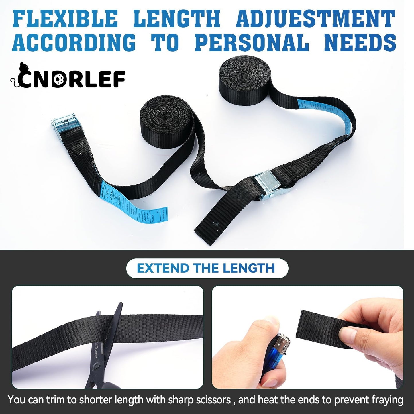 CNDRLEF Heavy Duty Tie Down Straps - 4 Pack Cam Buckle Lashing Straps for Cargo, Luggage, Roof Rack, Truck - 600LB Break Strength, Adjustable & Easy Threading