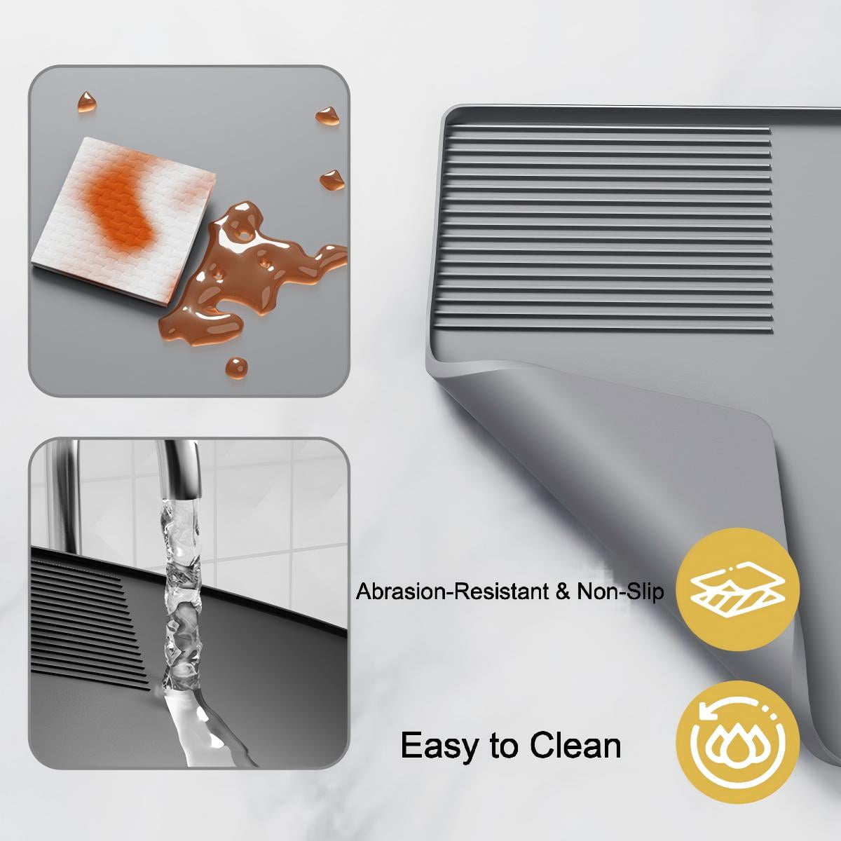 CNDRLEF 2-in-1 Silicone Coffee Mat with Drain Outlet, 40x60cm Detachable Coffee Machine Mat for Countertops, Non-Slip Heat Resistant Bar Pad for Espresso Machines, Kitchen Counter Protection (Gray)