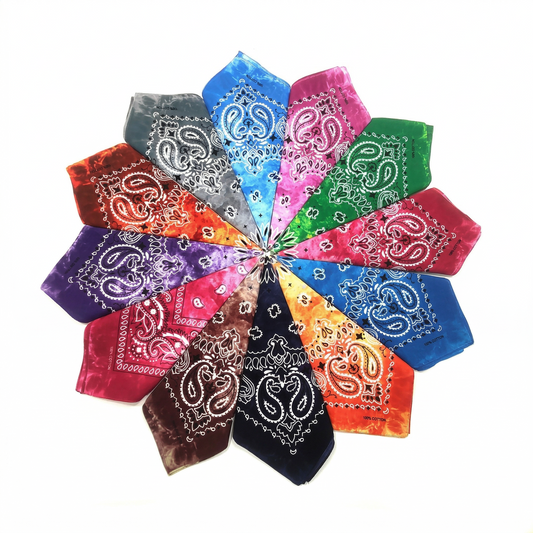 CNDRLEF 12 Pack Tie Dye Paisley Bandanas for Women Men, 100% Cotton 22 x 22 Inch Multicolor Head Scarf Hair Wrap Cowboy Bandana
