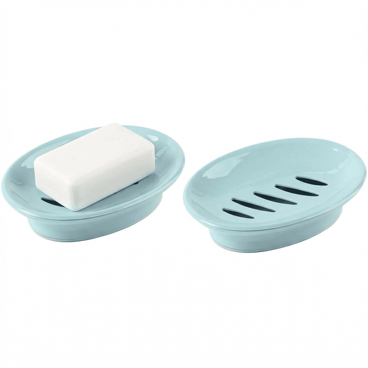 CNDRLEF 2 Pack Soap Dish with Drain, Double Layer Soap Holder, Easy Clean Plastic Soap Saver Tray for Bathroom, Shower, Kitchen Sink, Blue