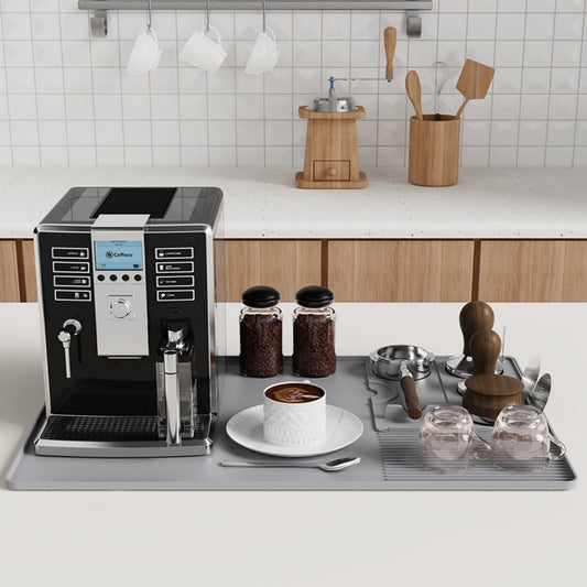 CNDRLEF 2-in-1 Silicone Coffee Mat with Drain Outlet, 40x60cm Detachable Coffee Machine Mat for Countertops, Non-Slip Heat Resistant Bar Pad for Espresso Machines, Kitchen Counter Protection (Gray)