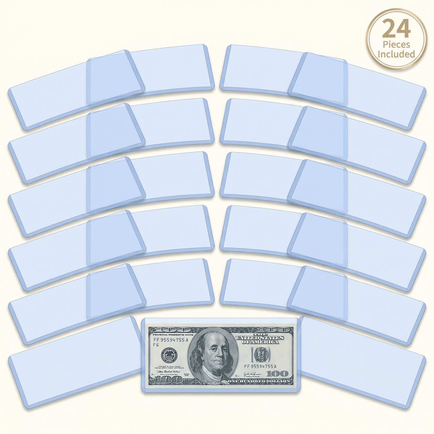 CNDRLEF 24 Pack Dollar Bill Sleeves, Clear Semi-Rigid PVC Currency Holders, Waterproof Money Protectors for Collectors, 6.8 x 2.9 in, Top-Load