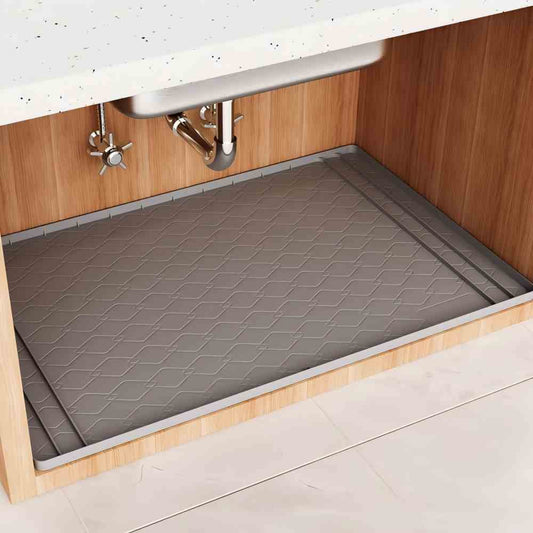 CNDRLEF 34"x22" Cut-to-Size Silicone Under Sink Mat - Waterproof Cabinet Protector & Cat Litter Mat for Home Kitchen, Drain Hole Design (1 Pack, Dark Gray)