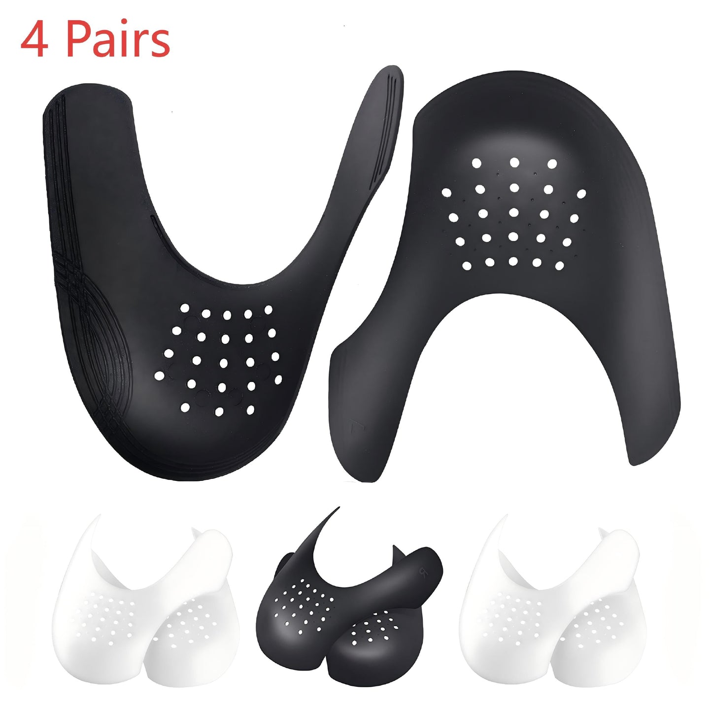 CNDRLEF 4 Pairs Shoe Crease Protectors for Sneakers, Anti-Crease Guard Inserts - Fits Men 7 -13/Women 5-8.5 (2 Big & 2 Small, Black+White)