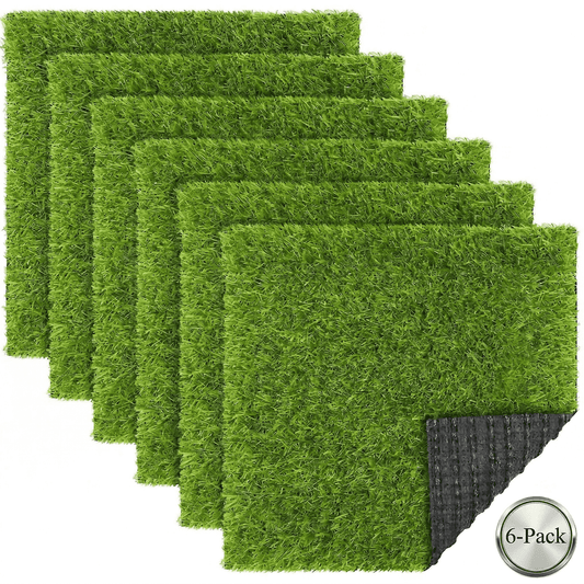 CNDRLEF 6 Pack Artificial Grass Mat Squares, 12 x 12 Inch Fake Turf Tiles, 1 Inch Thick, Drainage Holes, Indoor Outdoor for Patio Balcony DIY Decor