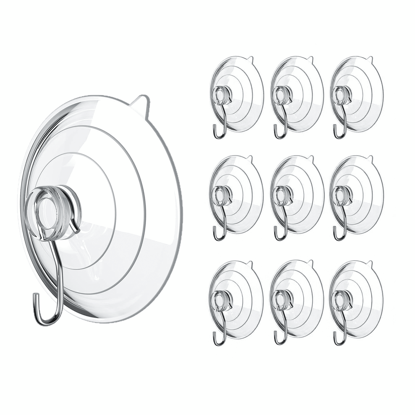 CNDRLEF Clear Suction Cup Hooks 10 Pack, 2.36 Inch Reusable No-Drill Shower Hooks for Glass, Tile, Mirror, Bathroom & Kitchen