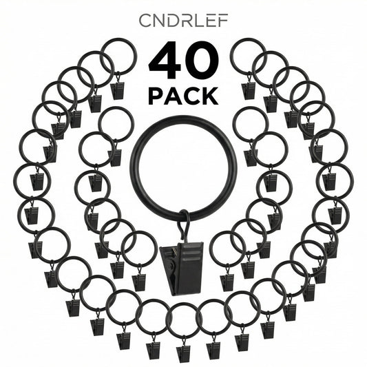CNDRLEF Curtain Rings with Clips, 40 Pack Heavy Duty Black Drapery Clip Rings, Metal Curtain Clip Rings for Curtains, Drapes, Photos and Home Decor, 1.26 in Inner Diameter