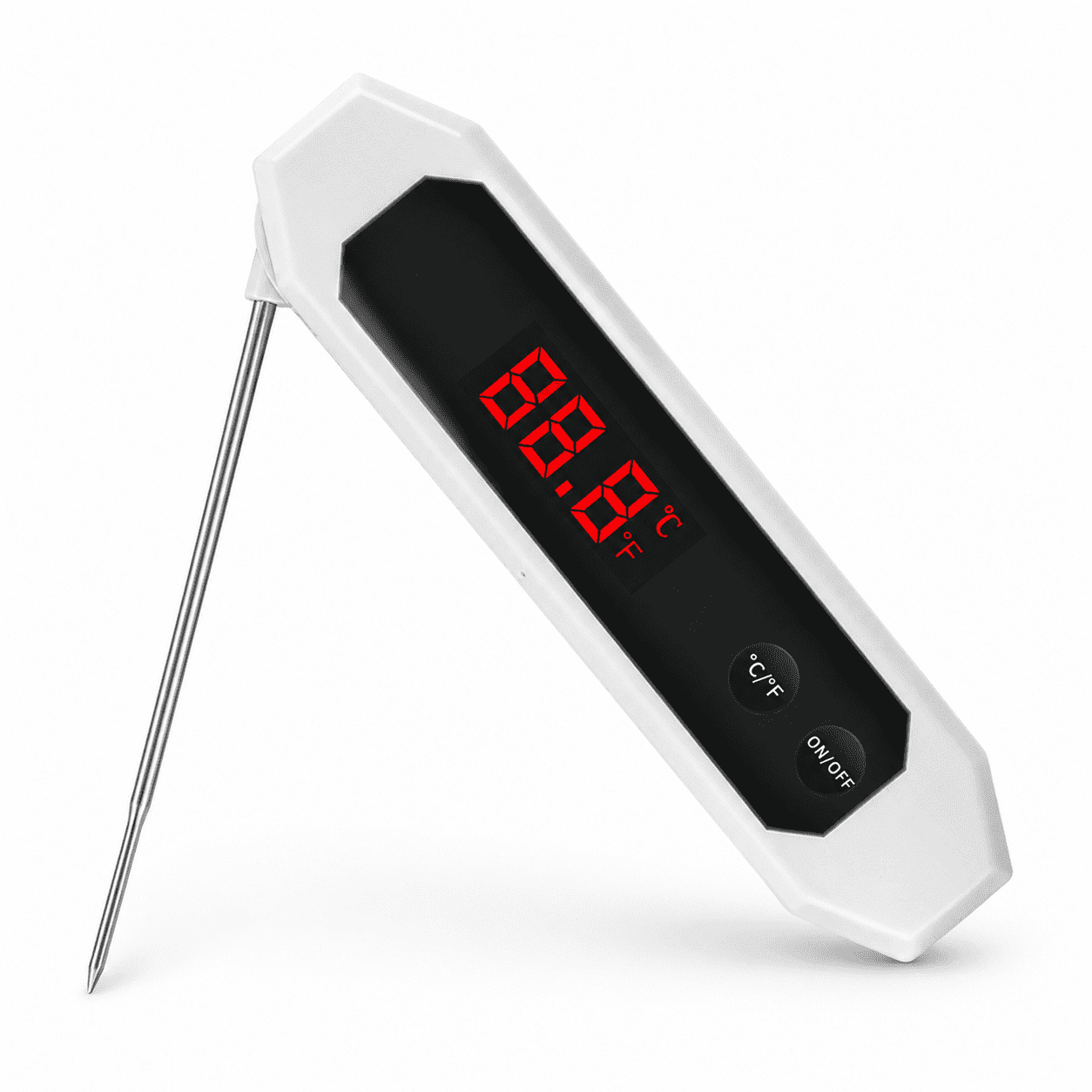 CNDRLEF Digital Meat Thermometer, Instant Read Food Thermometer with Foldable 304 Stainless Steel Probe for Cooking, BBQ, Grill, Frying, White