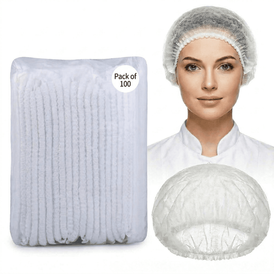 CNDRLEF Disposable Bouffant Caps 100 Count, 21 Inch Hair Nets with Double Elastic Band, Breathable Non-Woven Hair Covers, White