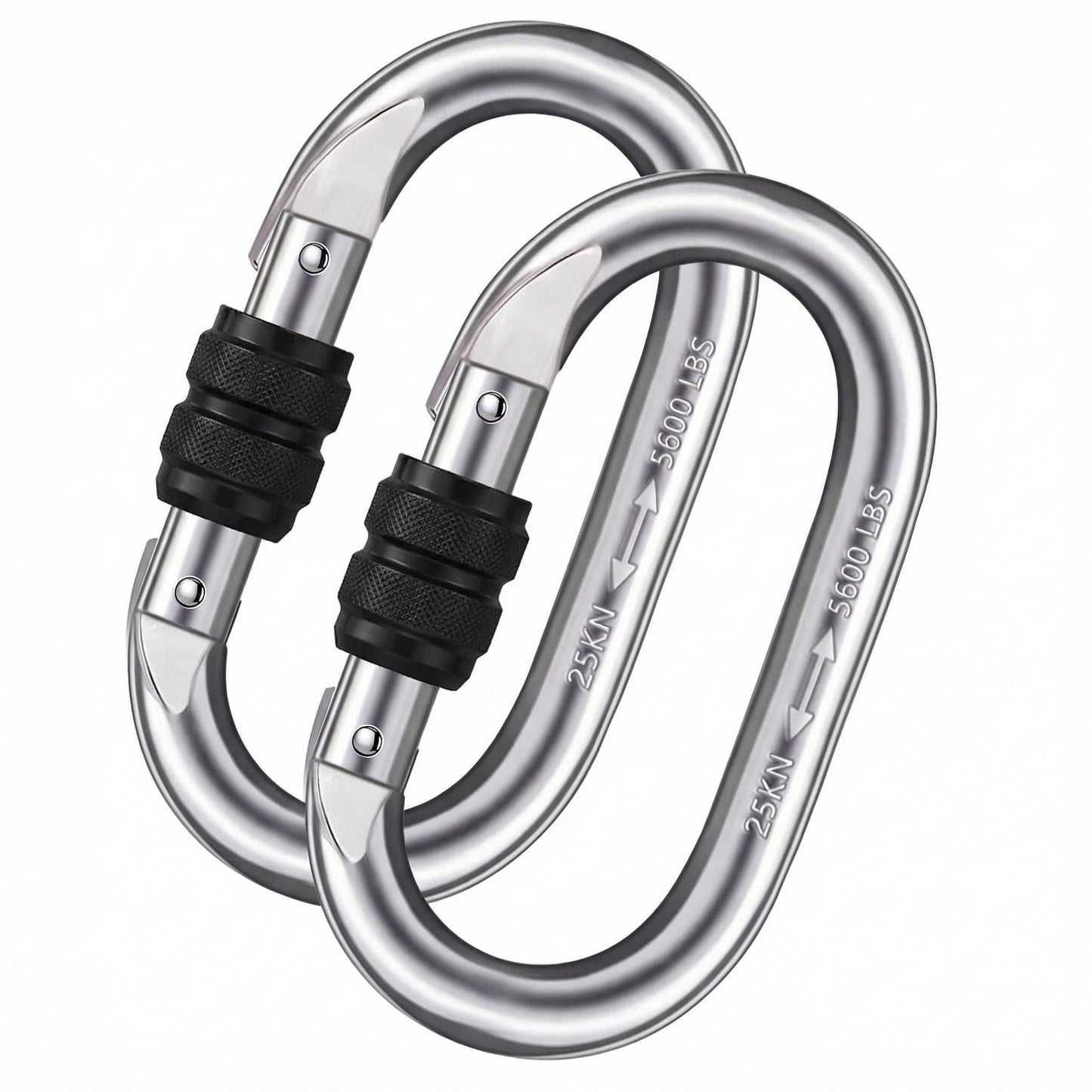 CNDRLEF Heavy Duty Locking Carabiner Clips, 25kN / 5600 lbs Screw Lock Metal Carabiners with Knurled Anti-Slip Sleeve, O-Shape for Hammocks, Camping, Gear Storage, Hanging Chair, 2 Pack