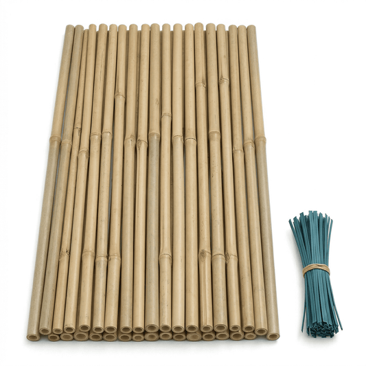 CNDRLEF Natural Bamboo Plant Stakes, 18 Inch Garden Support Sticks for Tomatoes, Orchids, Peppers & Potted Plants, 20 Pack with 20 Twist Ties