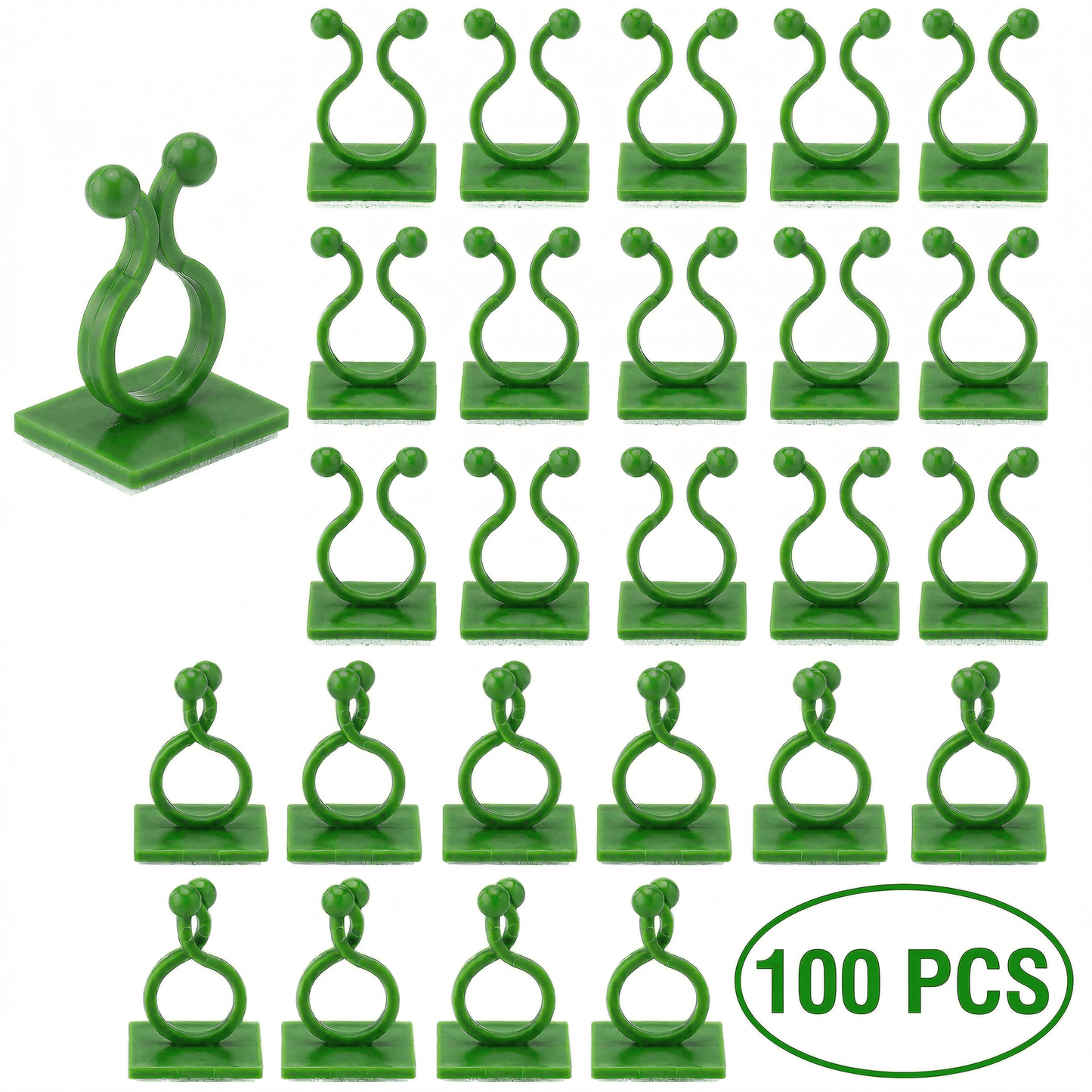 CNDRLEF Plant Wall Clips 100 Pack, Self Adhesive Vine Clips for Climbing Plants, Green Wall Plant Holder for Indoor Vines and Cable Management